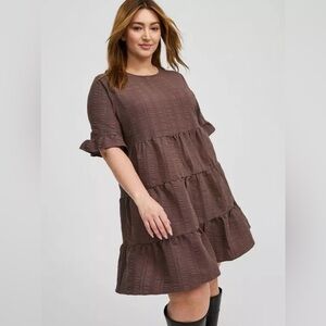 NWT Torrid Tiered Baby Doll Dress Brown Flowy Women’s M/L Knee Length